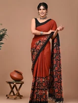 BAGRU PRINT MULMUL COTTON SAREE 92*80